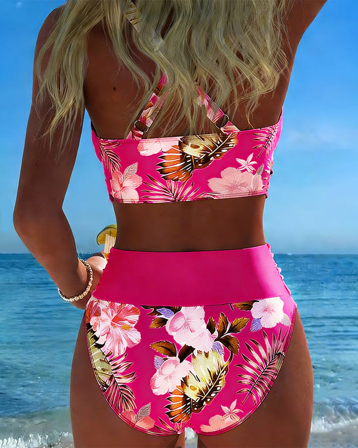 Anabel™ | Bikini con estampado floral en contraste y abertura
