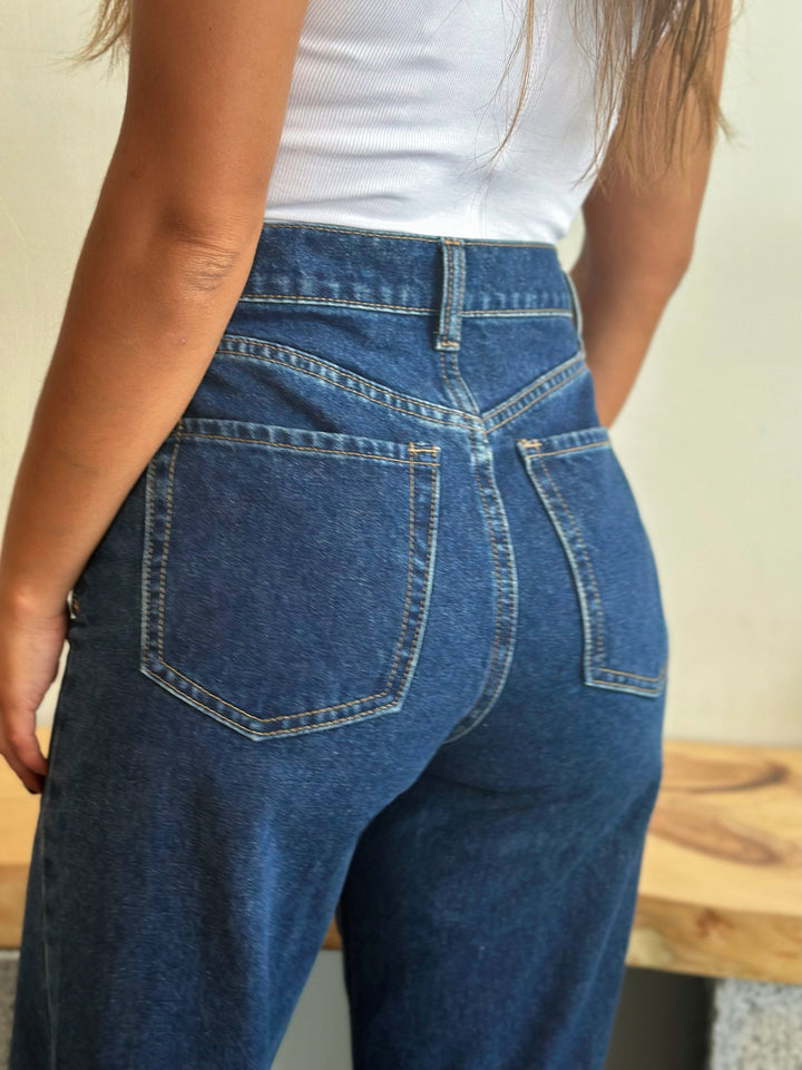 Yolanda™ | Vaqueros de pierna ancha azul oscuro