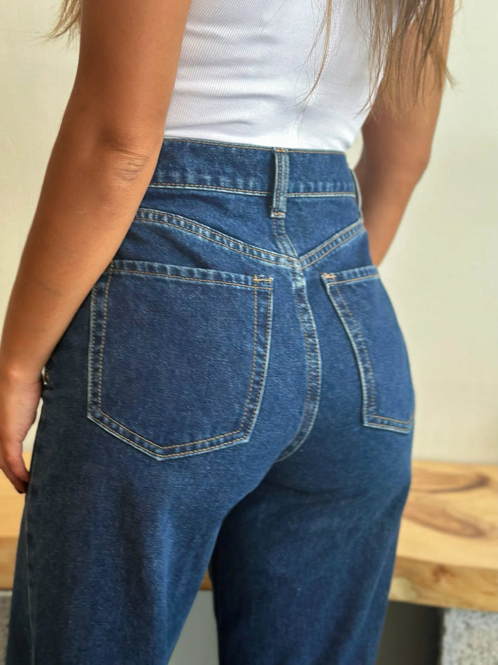 Yolanda™ | Vaqueros de pierna ancha azul oscuro