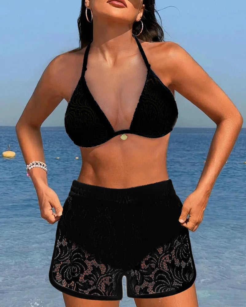 Adelina™ | Elegante conjunto de bikini de encaje en color sólido