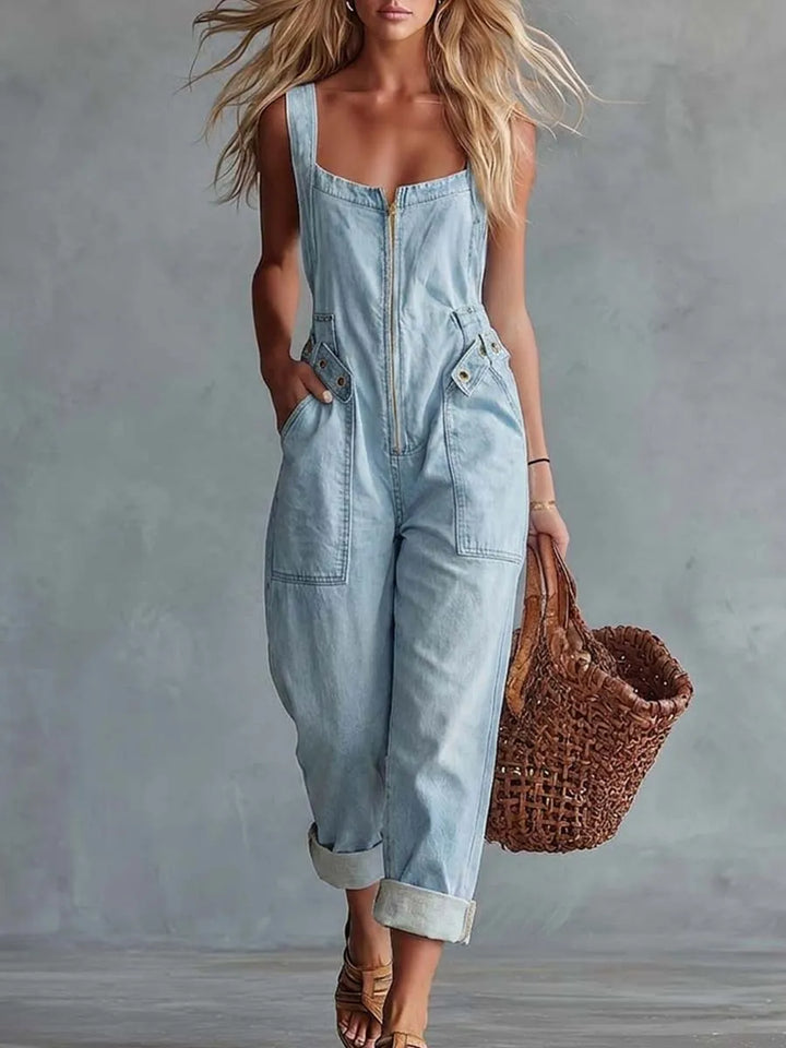 Greta™ | Mono Vaquero Vintage: Escote Cuadrado y Tirantes Anchos