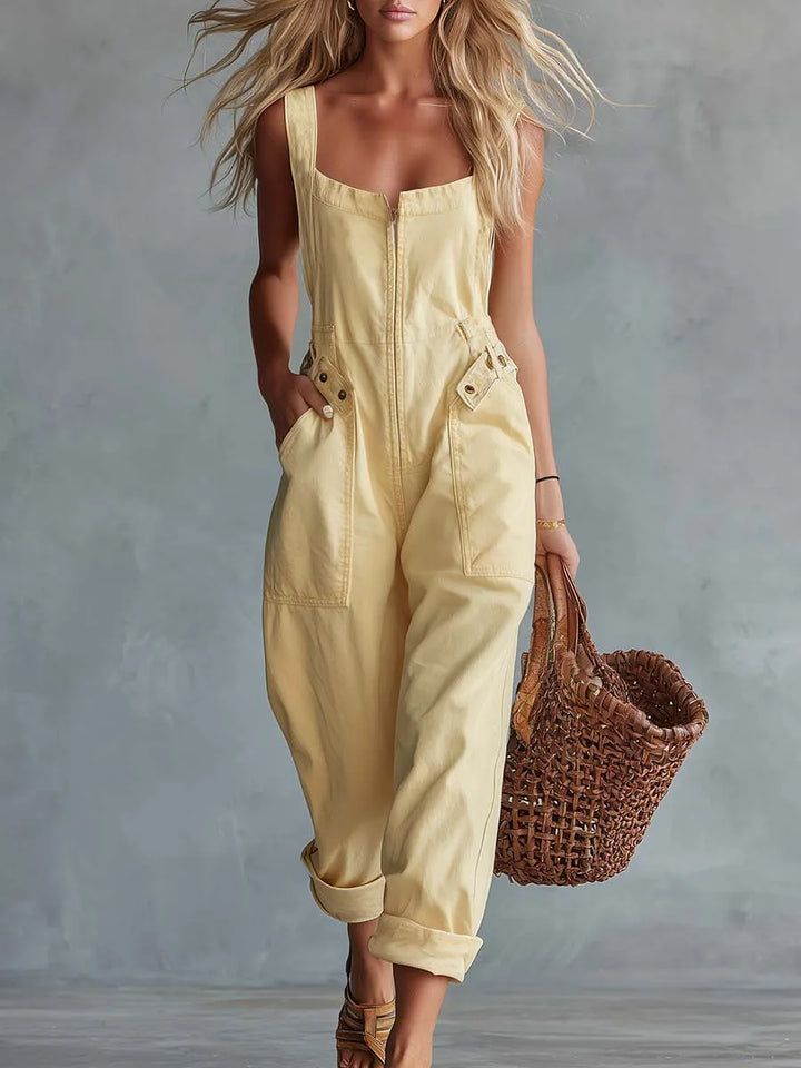 Greta™ | Mono Vaquero Vintage: Escote Cuadrado y Tirantes Anchos