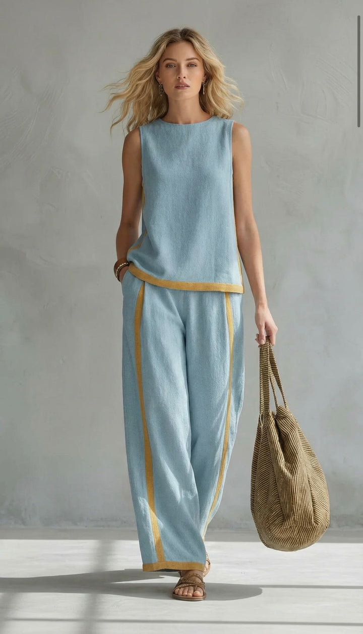 Leila™ | Conjunto Elegante de Algodón y Lino: Top y Pantalón