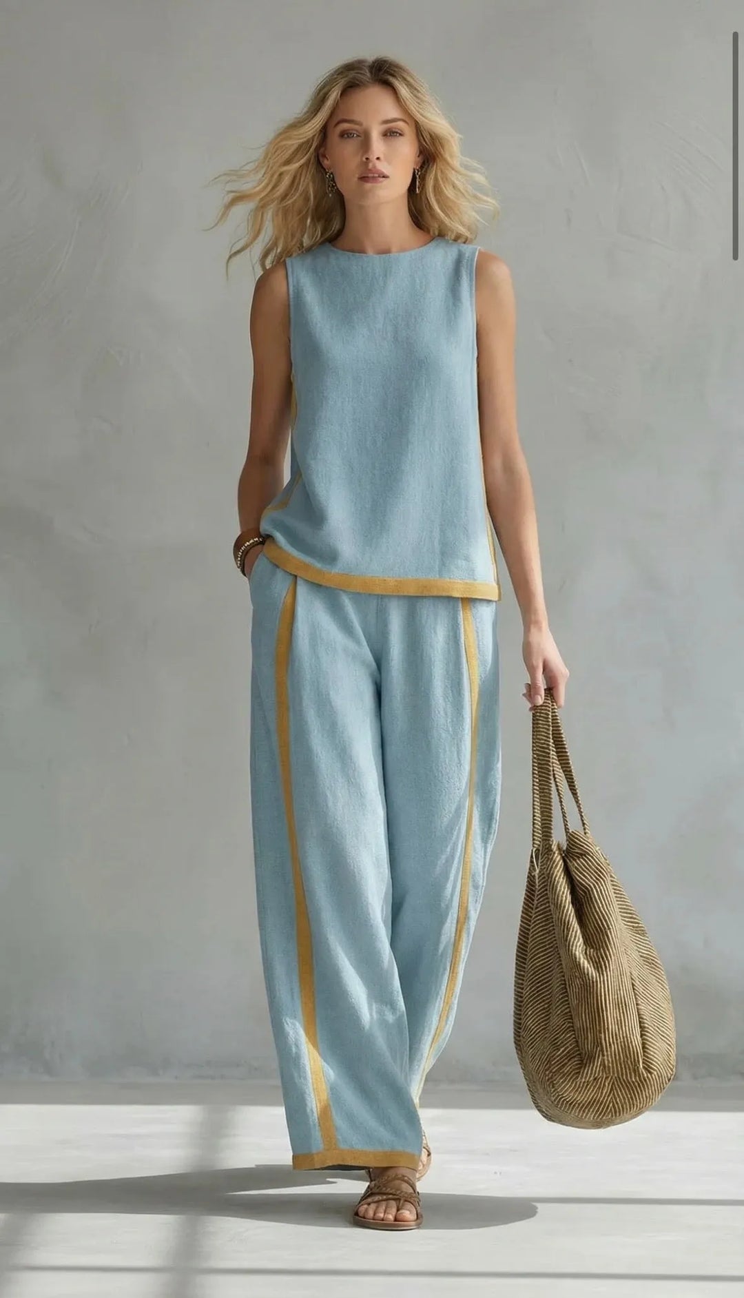Leila™ | Conjunto Elegante de Algodón y Lino: Top y Pantalón
