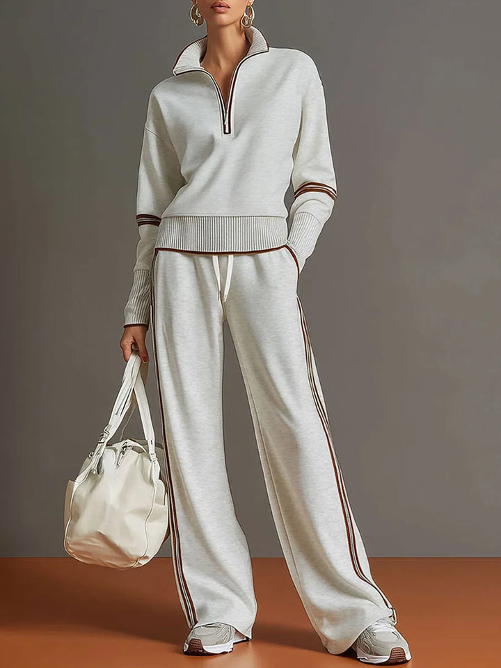Priscilla™ | Conjunto Deportivo Elegante: Sudadera Media Cremallera y Pantalón Ancho