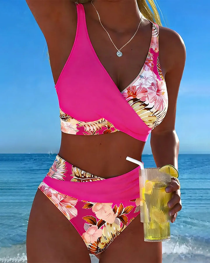 Anabel™ | Bikini con estampado floral en contraste y abertura