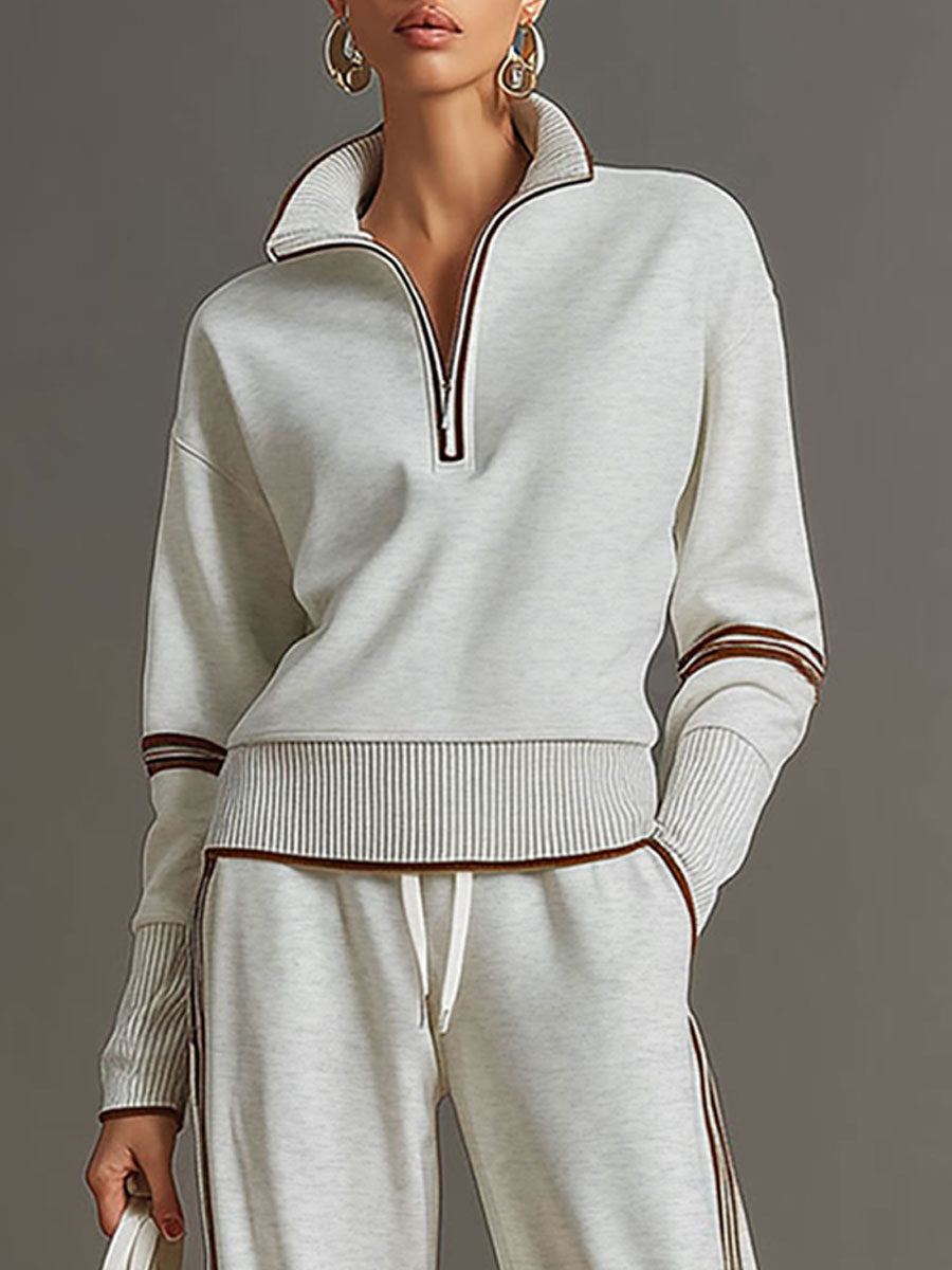 Priscilla™ | Conjunto Deportivo Elegante: Sudadera Media Cremallera y Pantalón Ancho