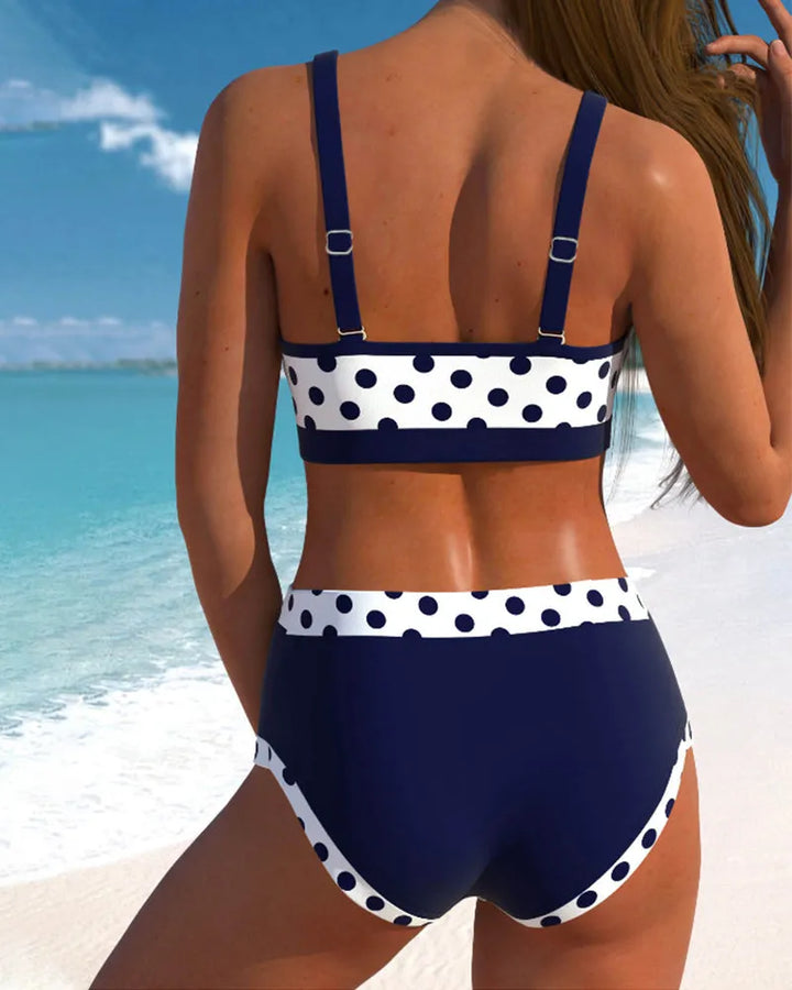 Clotilde™ | Bikini de talle alto con diseño de patchwork y lunares