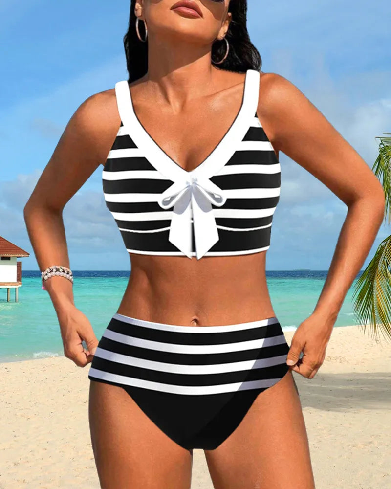 Agripina™ | Bikini de talle alto a rayas