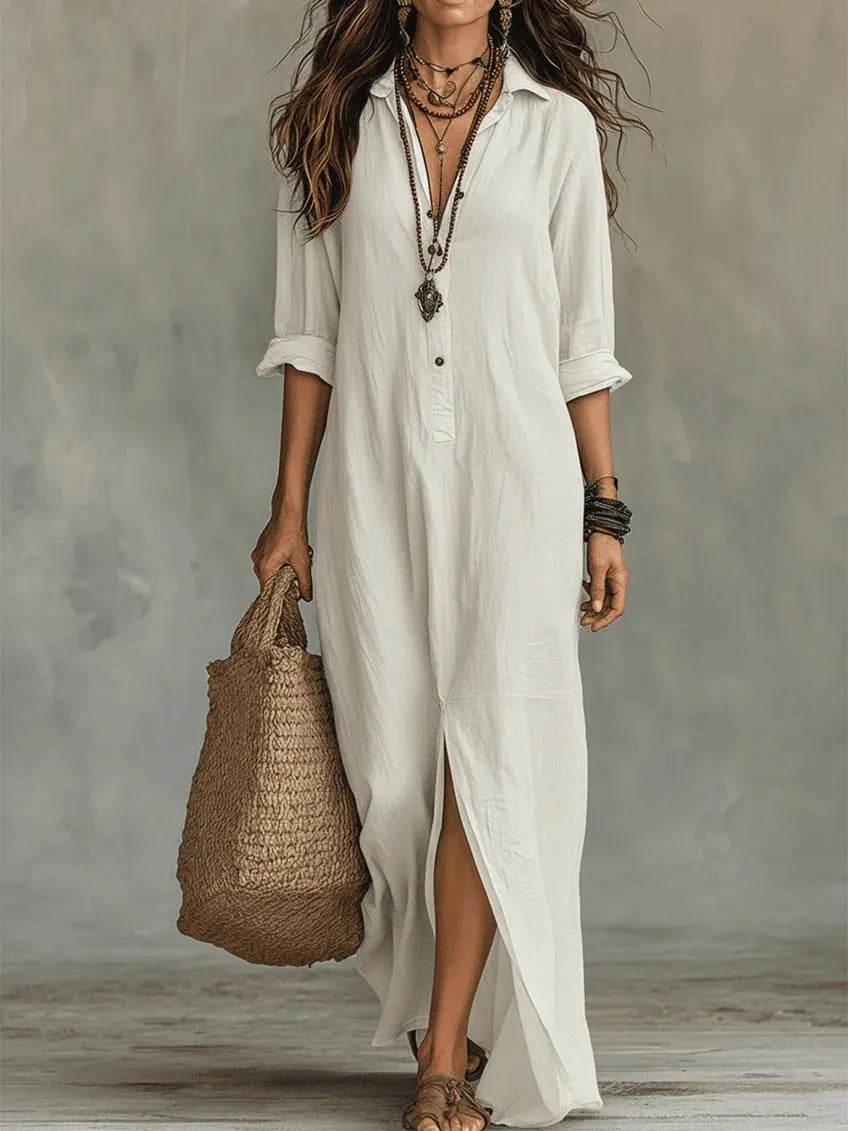 Soline™ | Vestido Maxi con Botones: Corte Fluido y Amplio