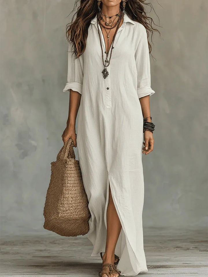 Soline™ | Vestido Maxi con Botones: Corte Fluido y Amplio