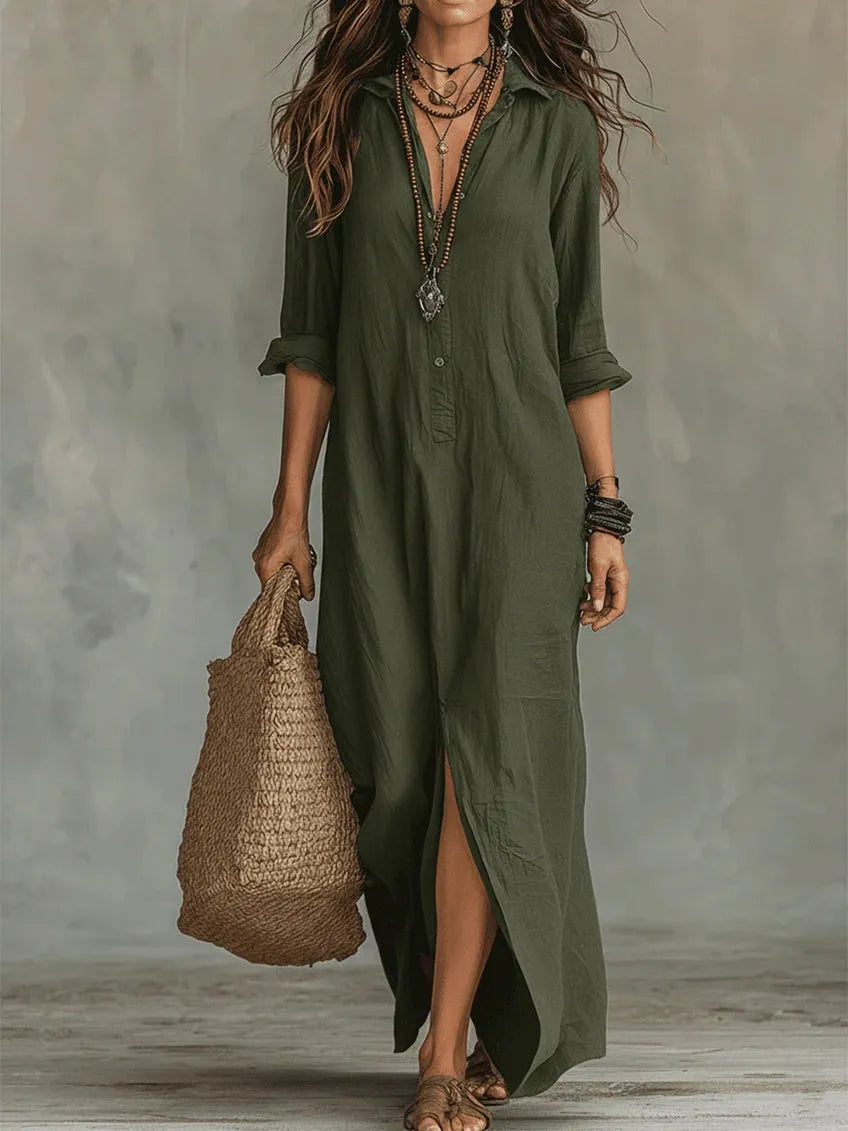 Soline™ | Vestido Maxi con Botones: Corte Fluido y Amplio