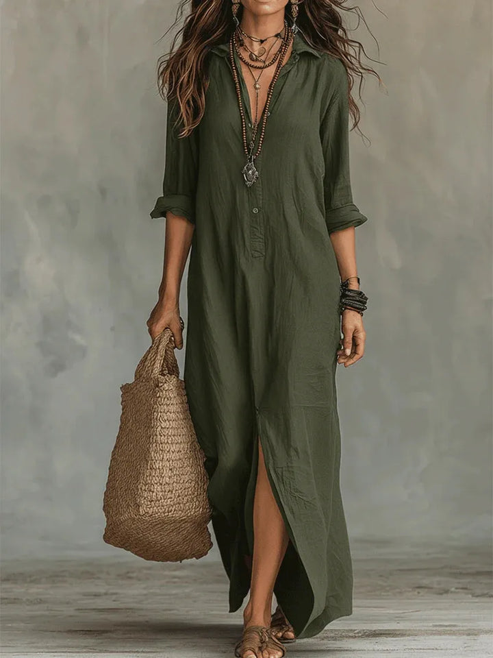 Soline™ | Vestido Maxi con Botones: Corte Fluido y Amplio