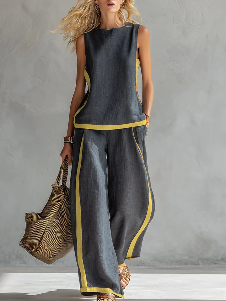 Leila™ | Conjunto Elegante de Algodón y Lino: Top y Pantalón