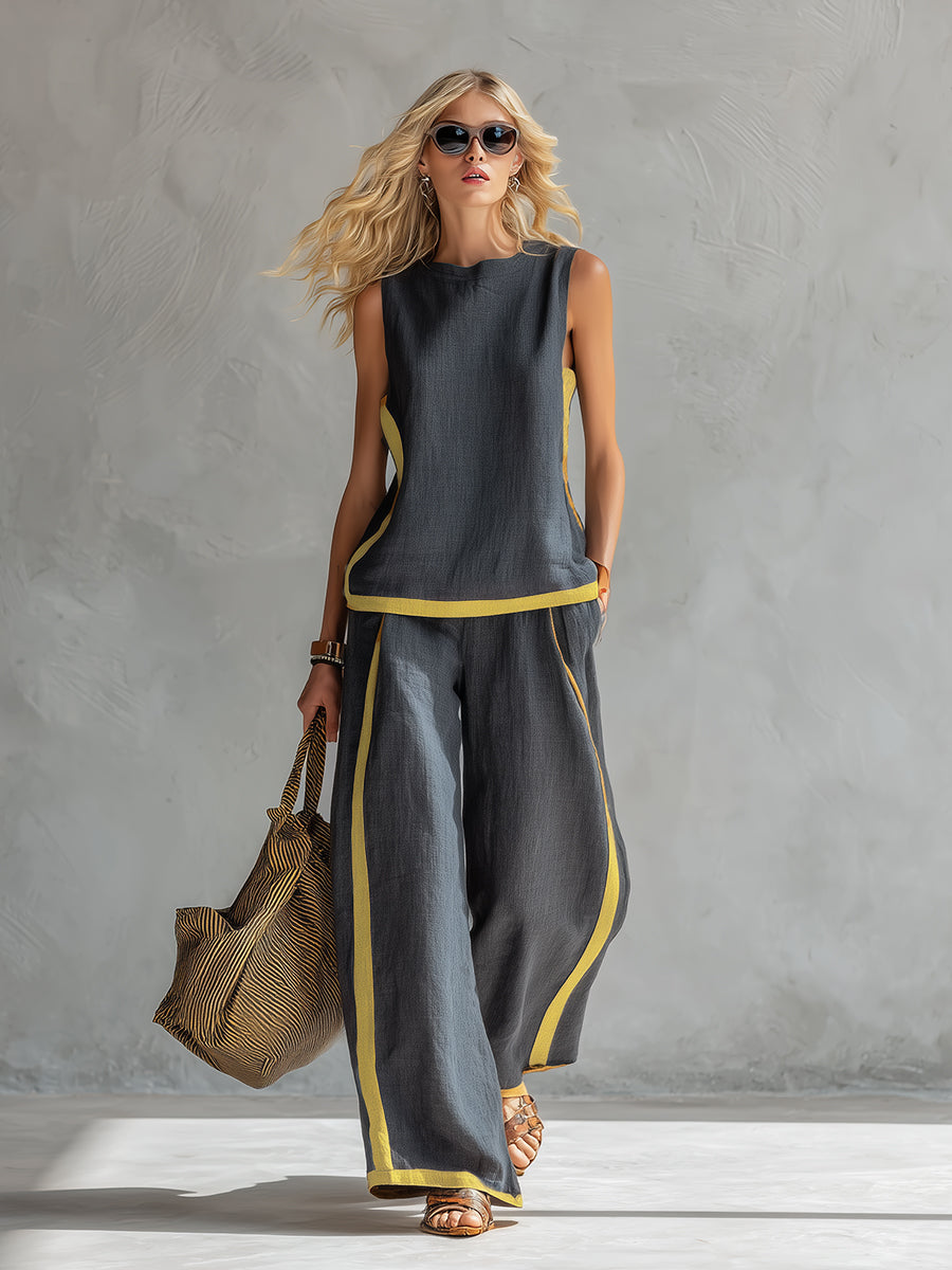 Leila™ | Conjunto Elegante de Algodón y Lino: Top y Pantalón
