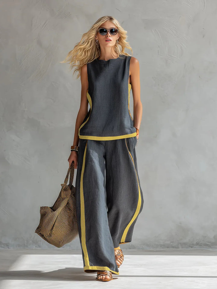 Leila™ | Conjunto Elegante de Algodón y Lino: Top y Pantalón