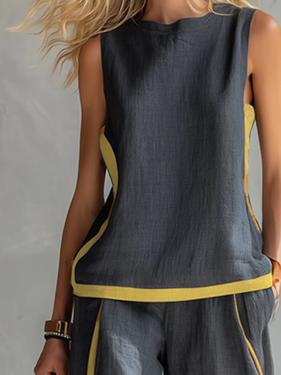 Leila™ | Conjunto Elegante de Algodón y Lino: Top y Pantalón