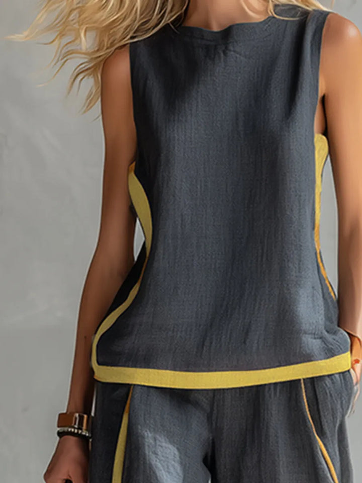 Leila™ | Conjunto Elegante de Algodón y Lino: Top y Pantalón