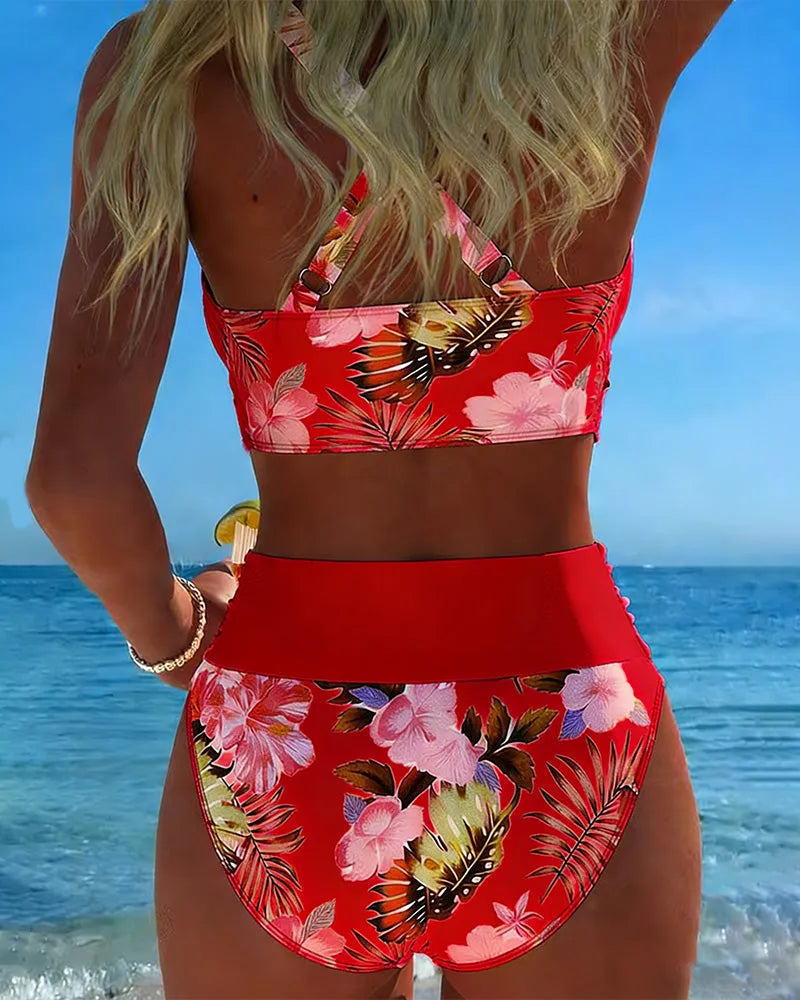 Anabel™ | Bikini con estampado floral en contraste y abertura