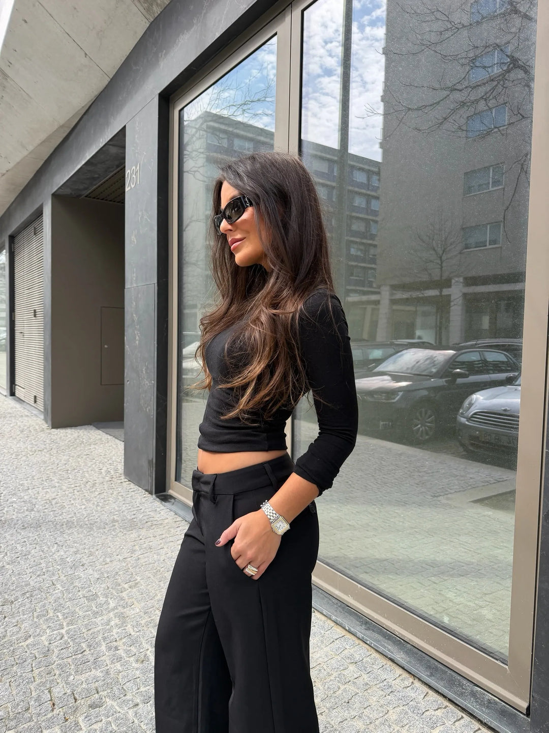 Carolyn™ | Pantalones de tiro bajo en negro