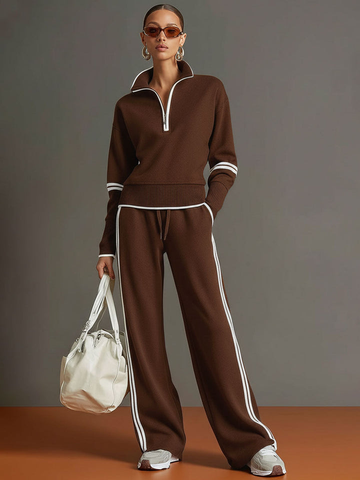 Priscilla™ | Conjunto Deportivo Elegante: Sudadera Media Cremallera y Pantalón Ancho