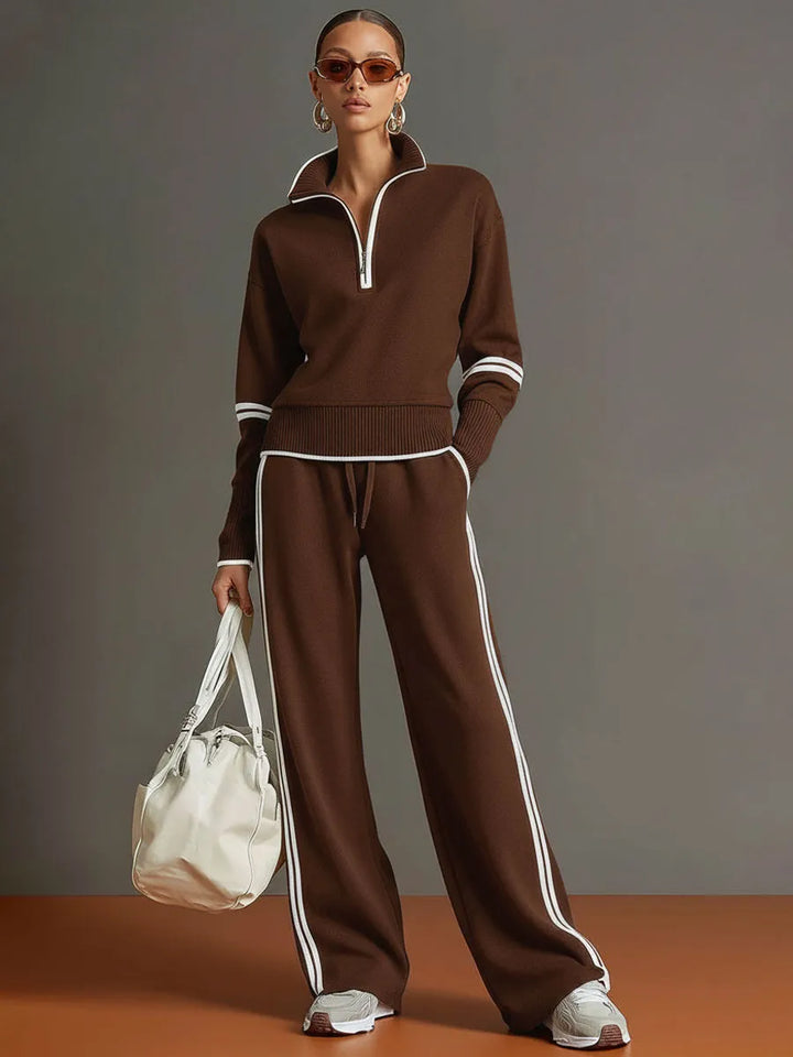 Priscilla™ | Conjunto Deportivo Elegante: Sudadera Media Cremallera y Pantalón Ancho