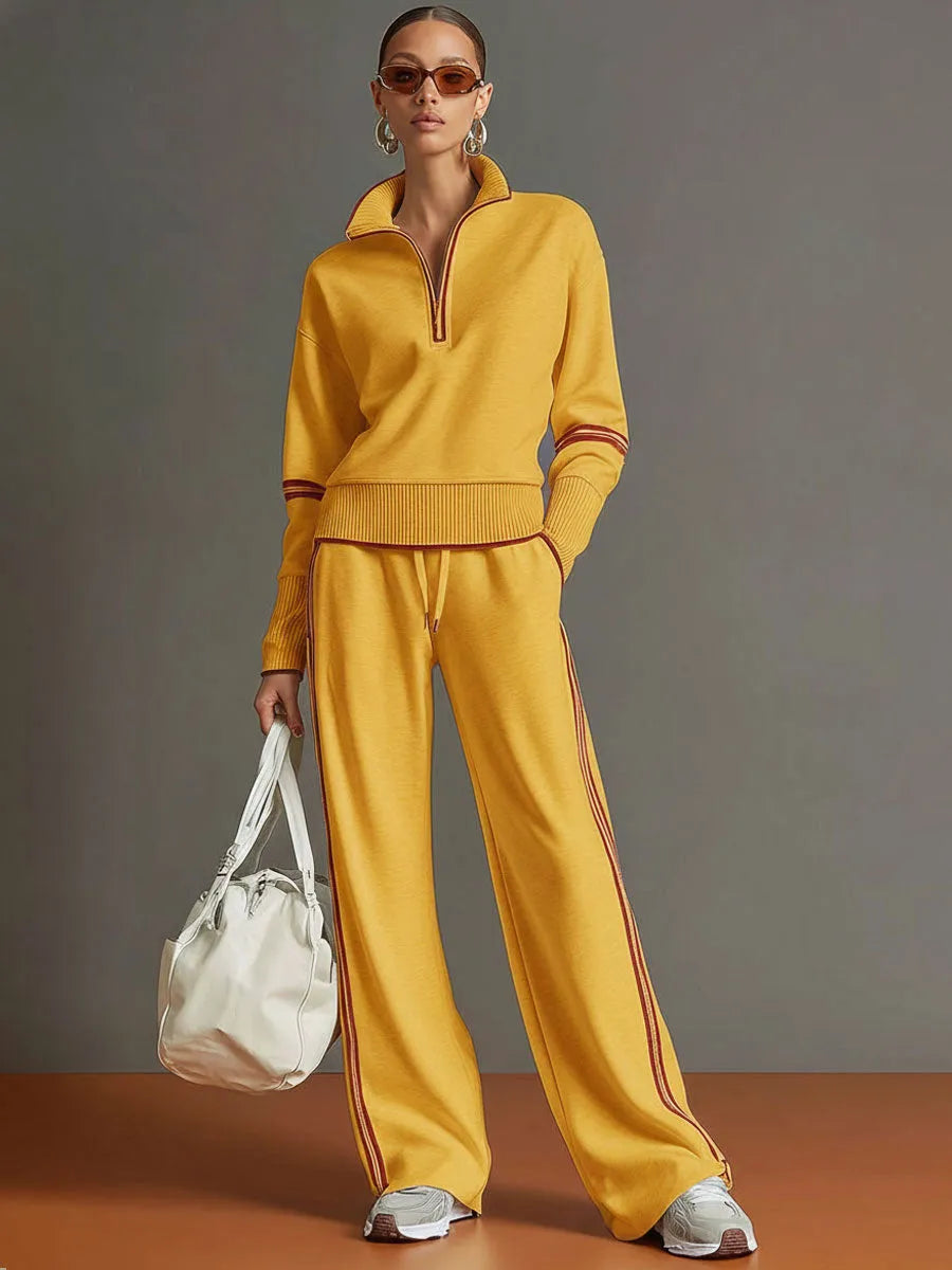 Priscilla™ | Conjunto Deportivo Elegante: Sudadera Media Cremallera y Pantalón Ancho