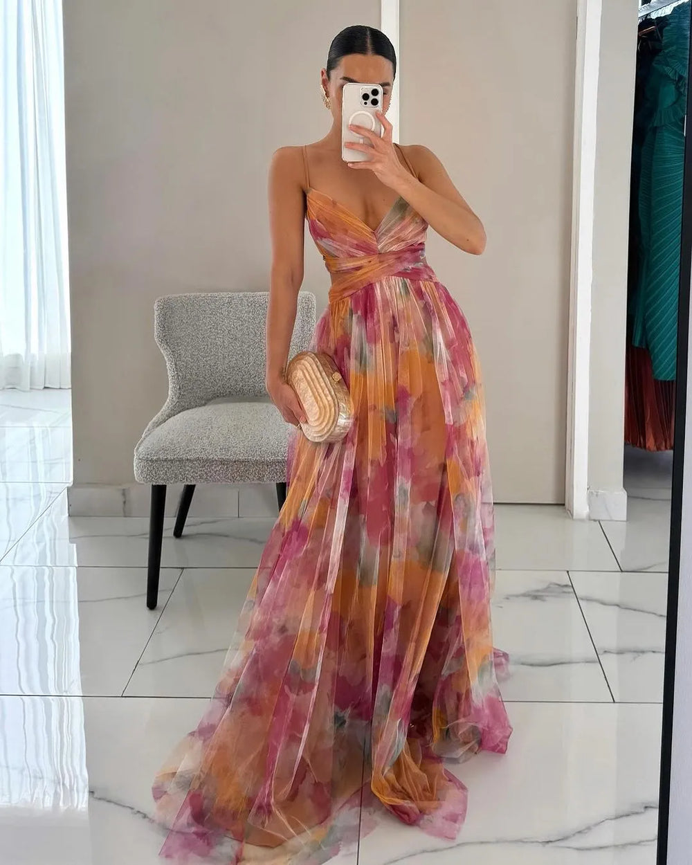 Vestido Maxi Floral Elegancia - Color naranja