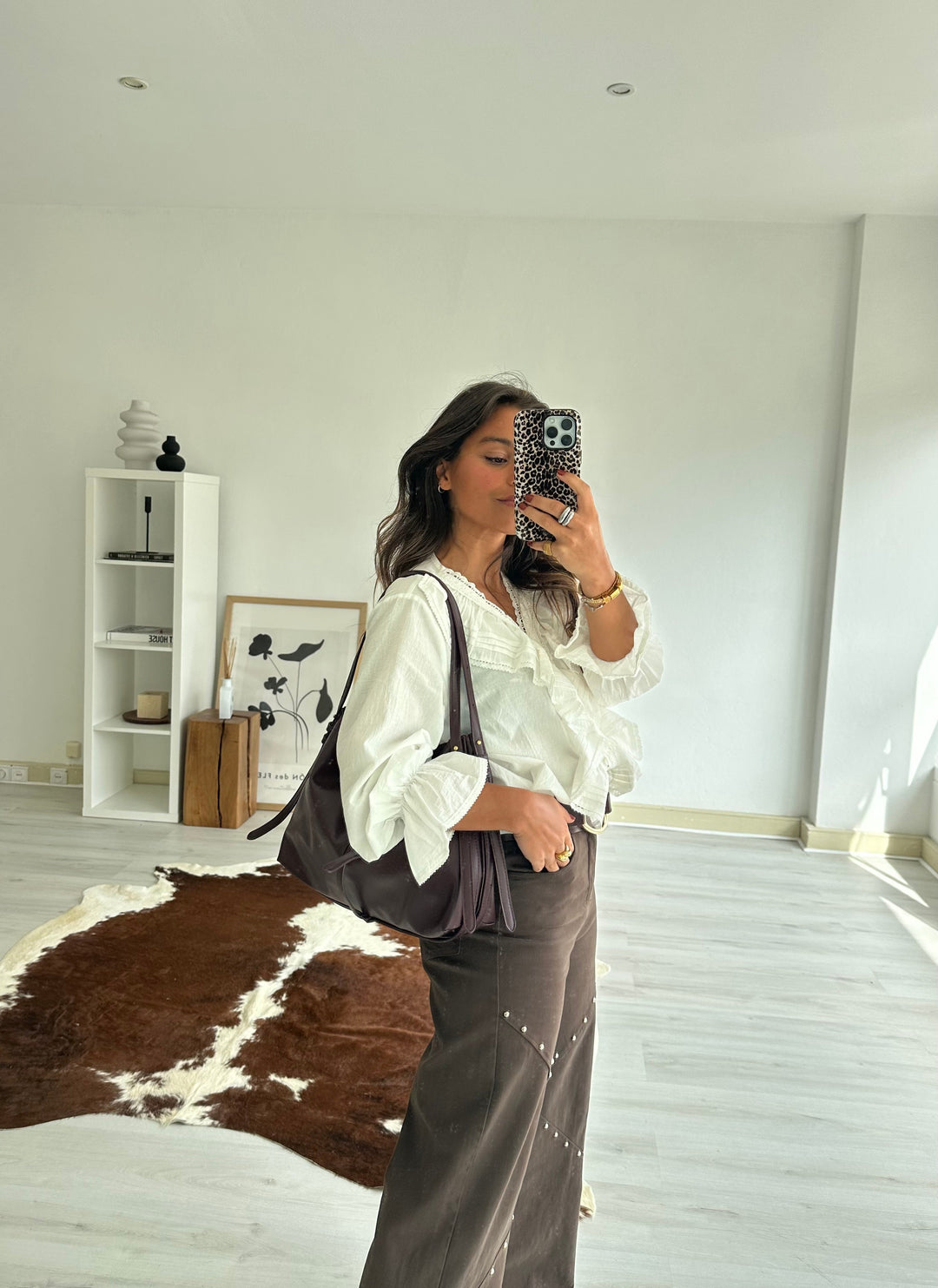 Renata™ | Pantalones anchos con tachuelas marrones