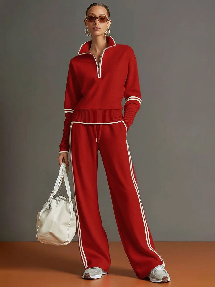 Priscilla™ | Conjunto Deportivo Elegante: Sudadera Media Cremallera y Pantalón Ancho