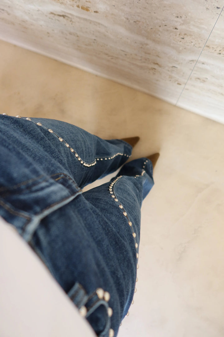 Selene™ | Vaqueros de denim de pierna ancha con tachuelas
