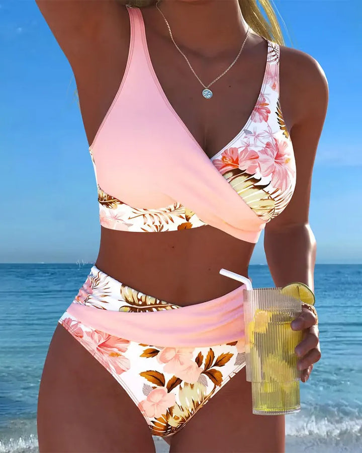 Anabel™ | Bikini con estampado floral en contraste y abertura