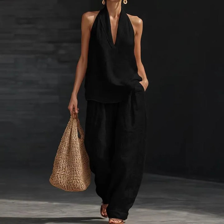 Ainhoa™ | Conjunto Dos Piezas de Lino: Blusa Manga Murciélago y Pantalón Ancho
