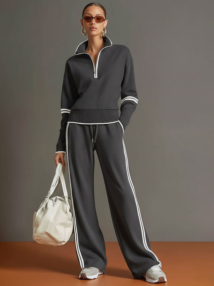 Priscilla™ | Conjunto Deportivo Elegante: Sudadera Media Cremallera y Pantalón Ancho