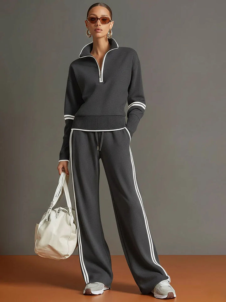 Priscilla™ | Conjunto Deportivo Elegante: Sudadera Media Cremallera y Pantalón Ancho