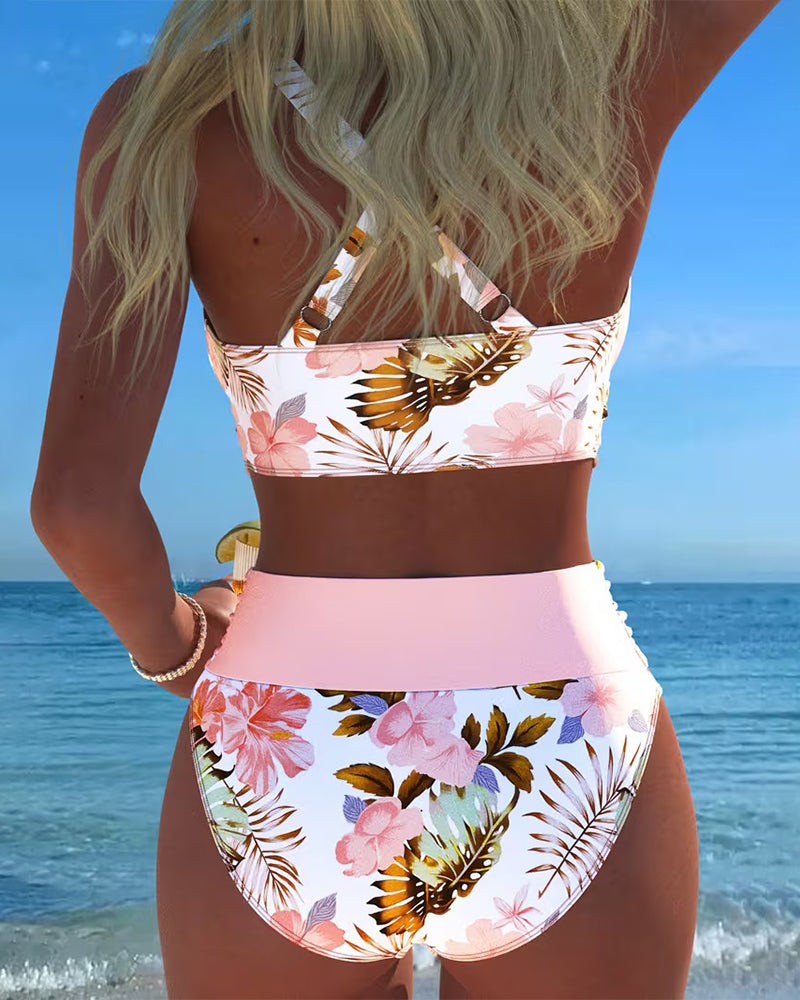 Anabel™ | Bikini con estampado floral en contraste y abertura