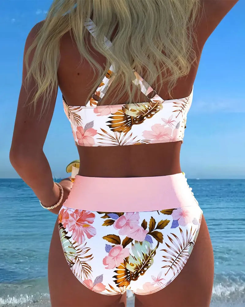 Anabel™ | Bikini con estampado floral en contraste y abertura