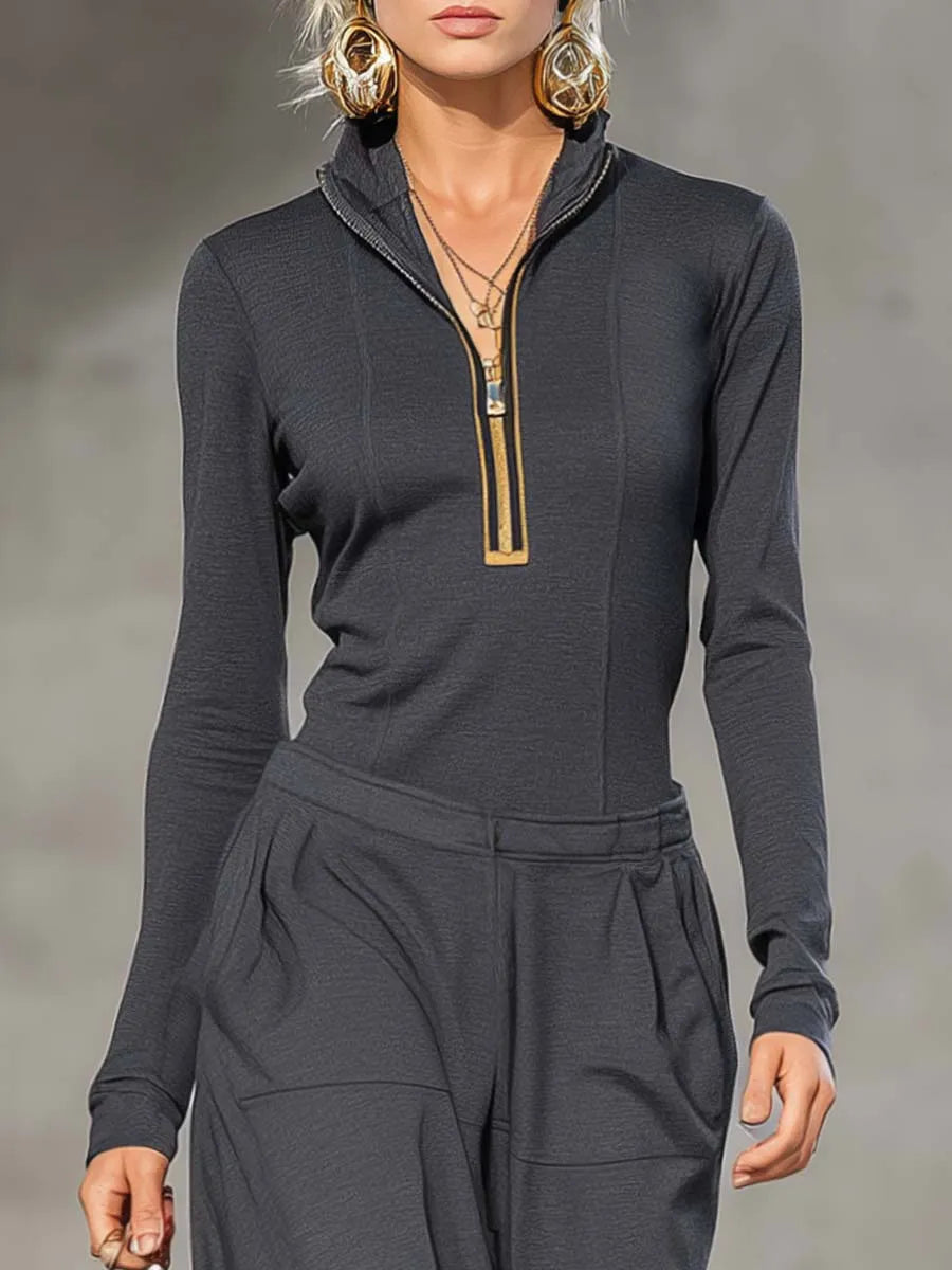 Aurelia™ | Conjunto Deportivo Chic: Top Manga Larga Cuello V y Pantalón Ancho