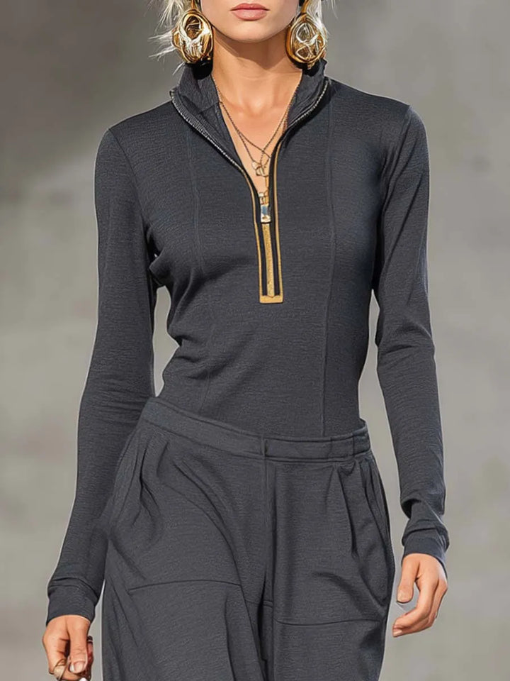 Aurelia™ | Conjunto Deportivo Chic: Top Manga Larga Cuello V y Pantalón Ancho