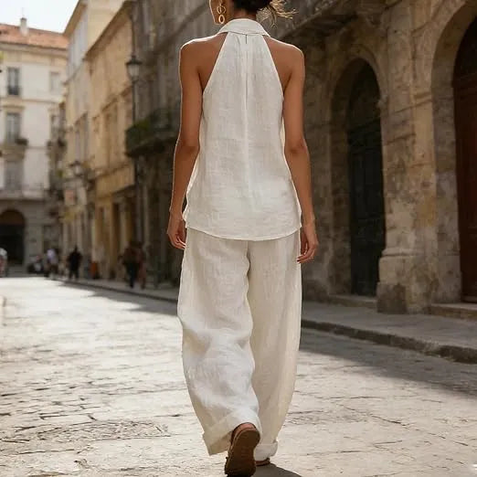 Ainhoa™ | Conjunto Dos Piezas de Lino: Blusa Manga Murciélago y Pantalón Ancho