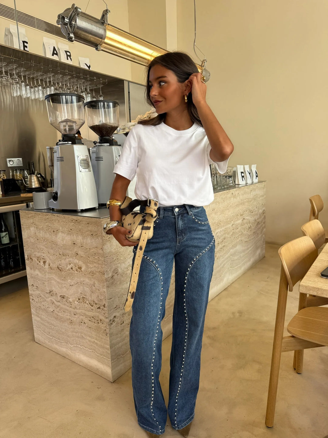 Selene™ | Vaqueros de denim de pierna ancha con tachuelas