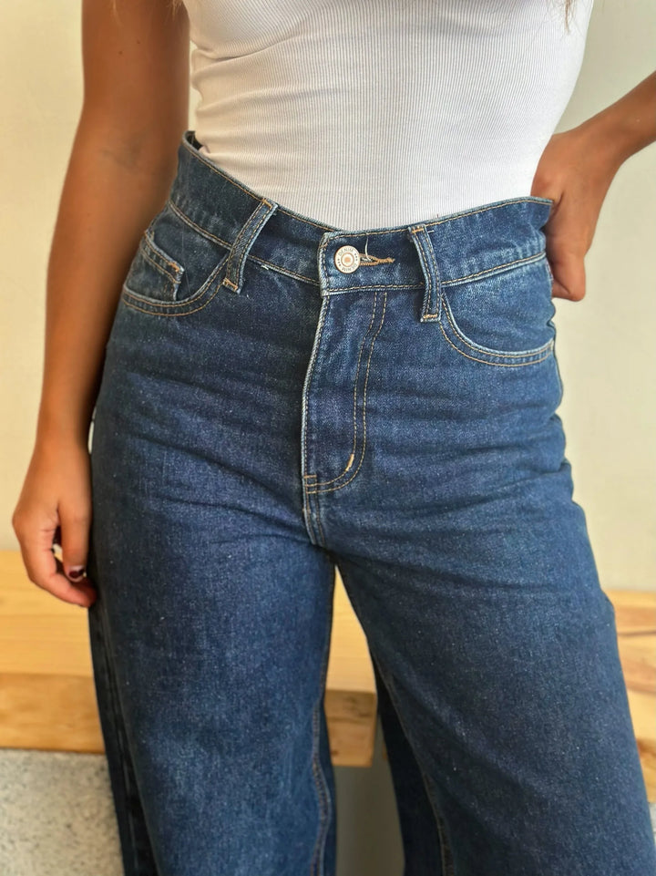 Yolanda™ | Vaqueros de pierna ancha azul oscuro