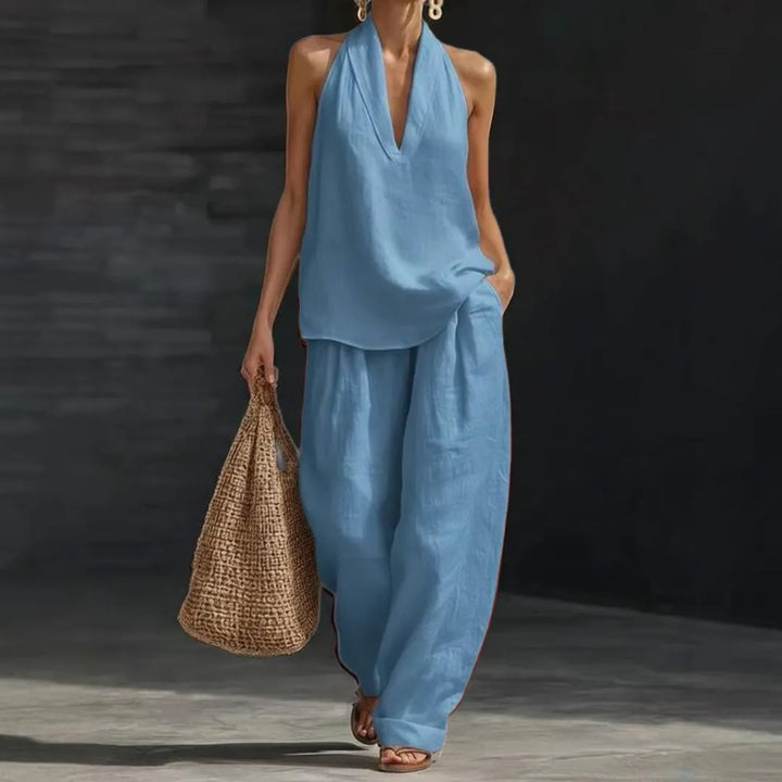 Ainhoa™ | Conjunto Dos Piezas de Lino: Blusa Manga Murciélago y Pantalón Ancho