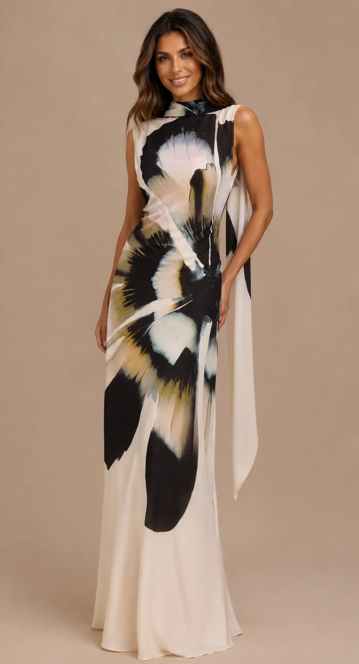 Dakota™ | Vestido Maxi Chiffon con Pañuelo Floral