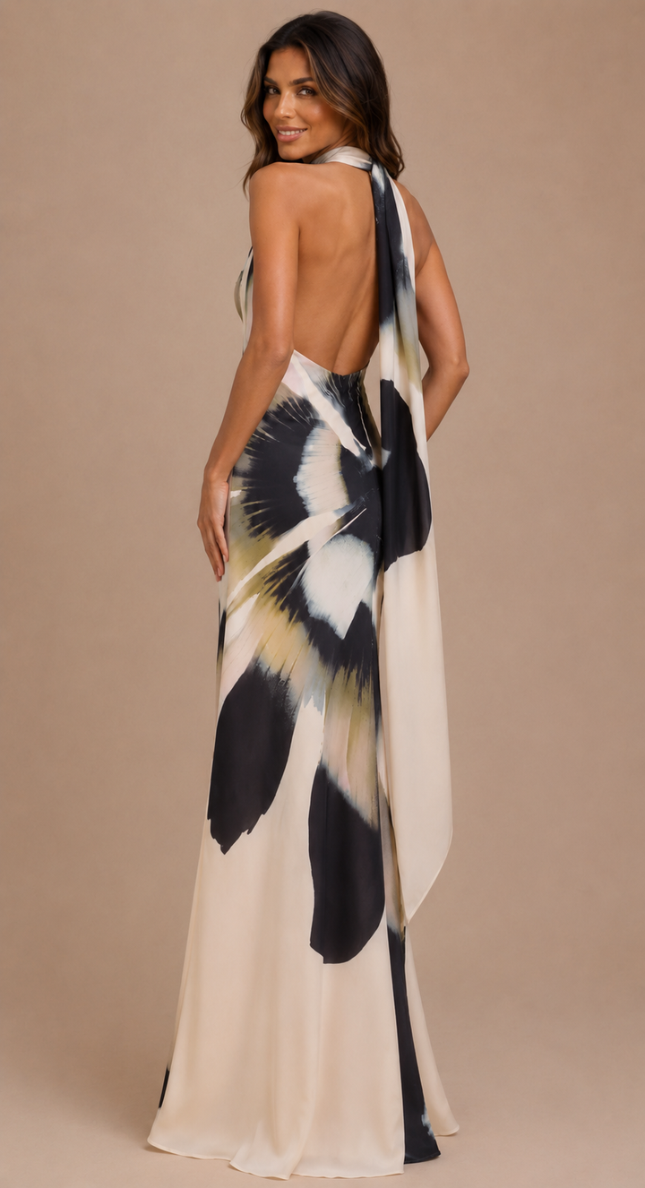 Dakota™ | Vestido Maxi Chiffon con Pañuelo Floral