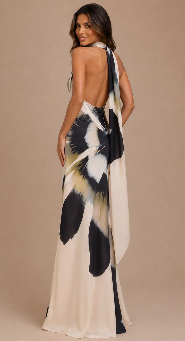 Dakota™ | Vestido Maxi Chiffon con Pañuelo Floral