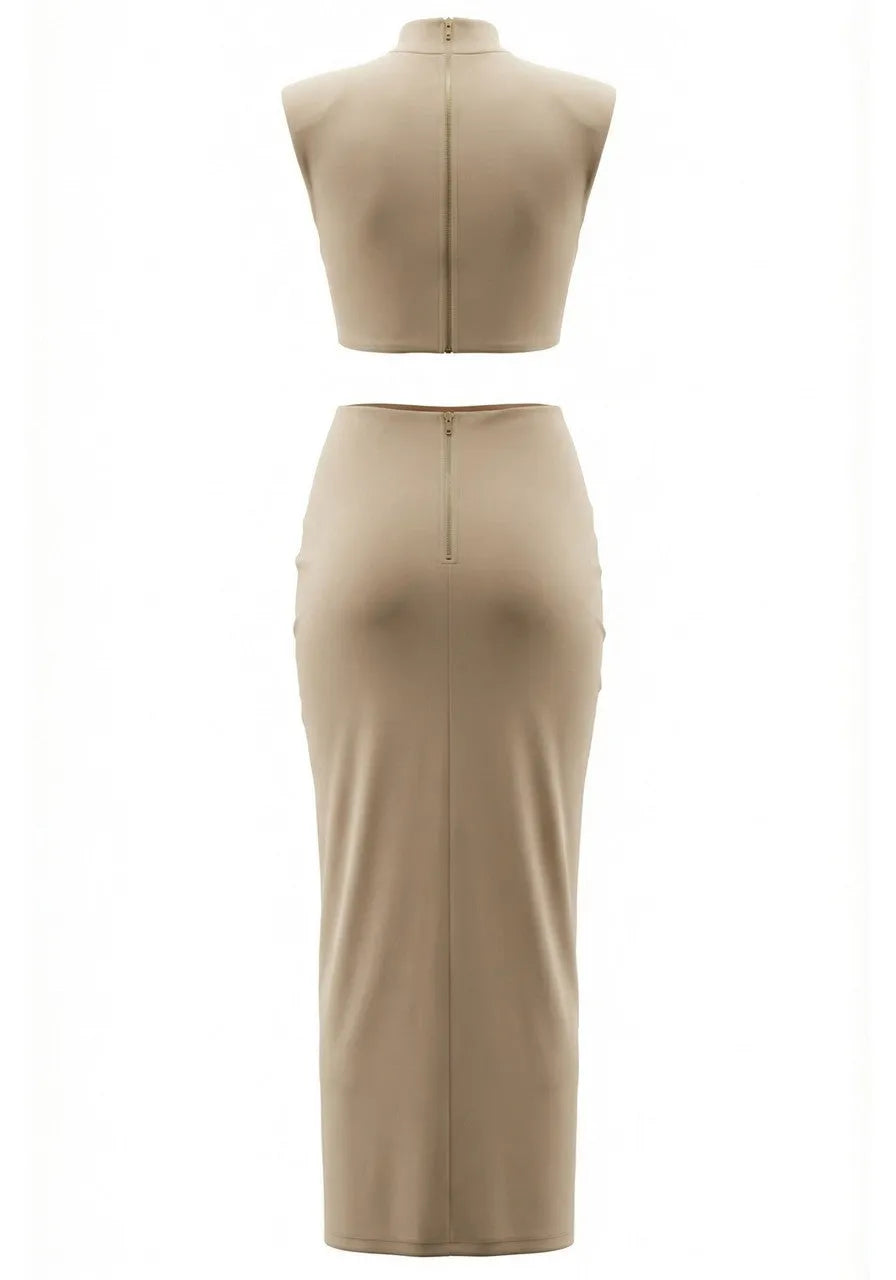 Miri™ | Vestido Maxi Drapeado Champagne
