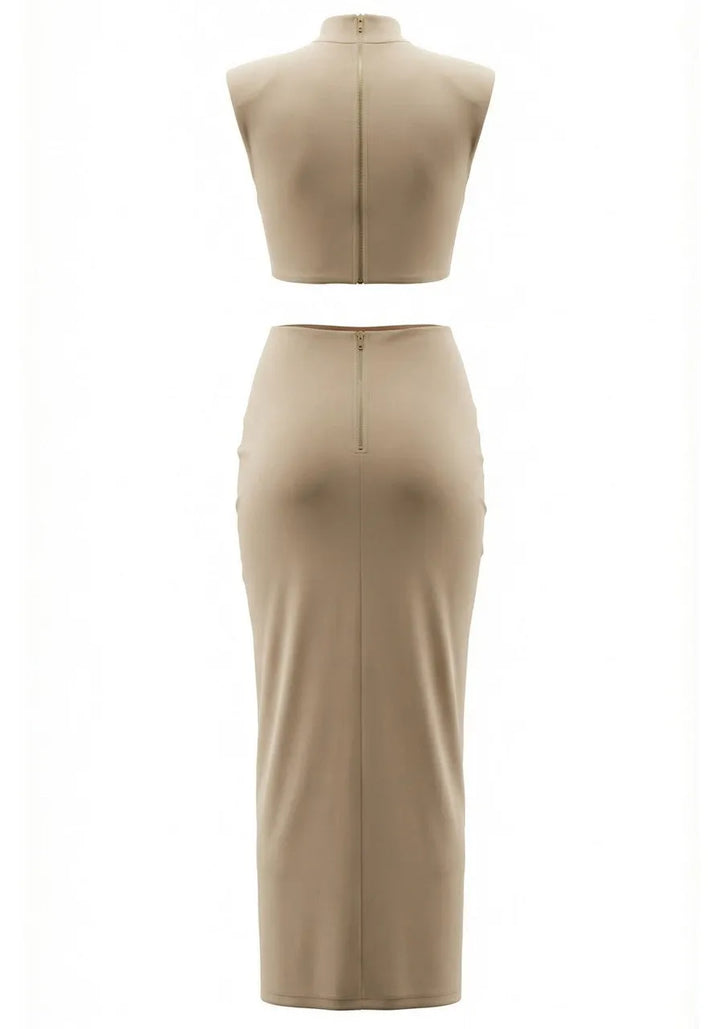 Miri™ | Vestido Maxi Drapeado Champagne