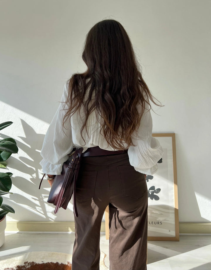Renata™ | Pantalones anchos con tachuelas marrones