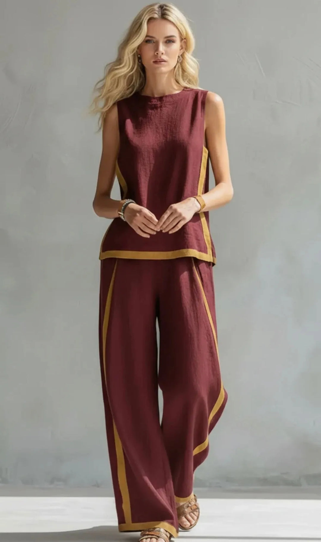 Leila™ | Conjunto Elegante de Algodón y Lino: Top y Pantalón